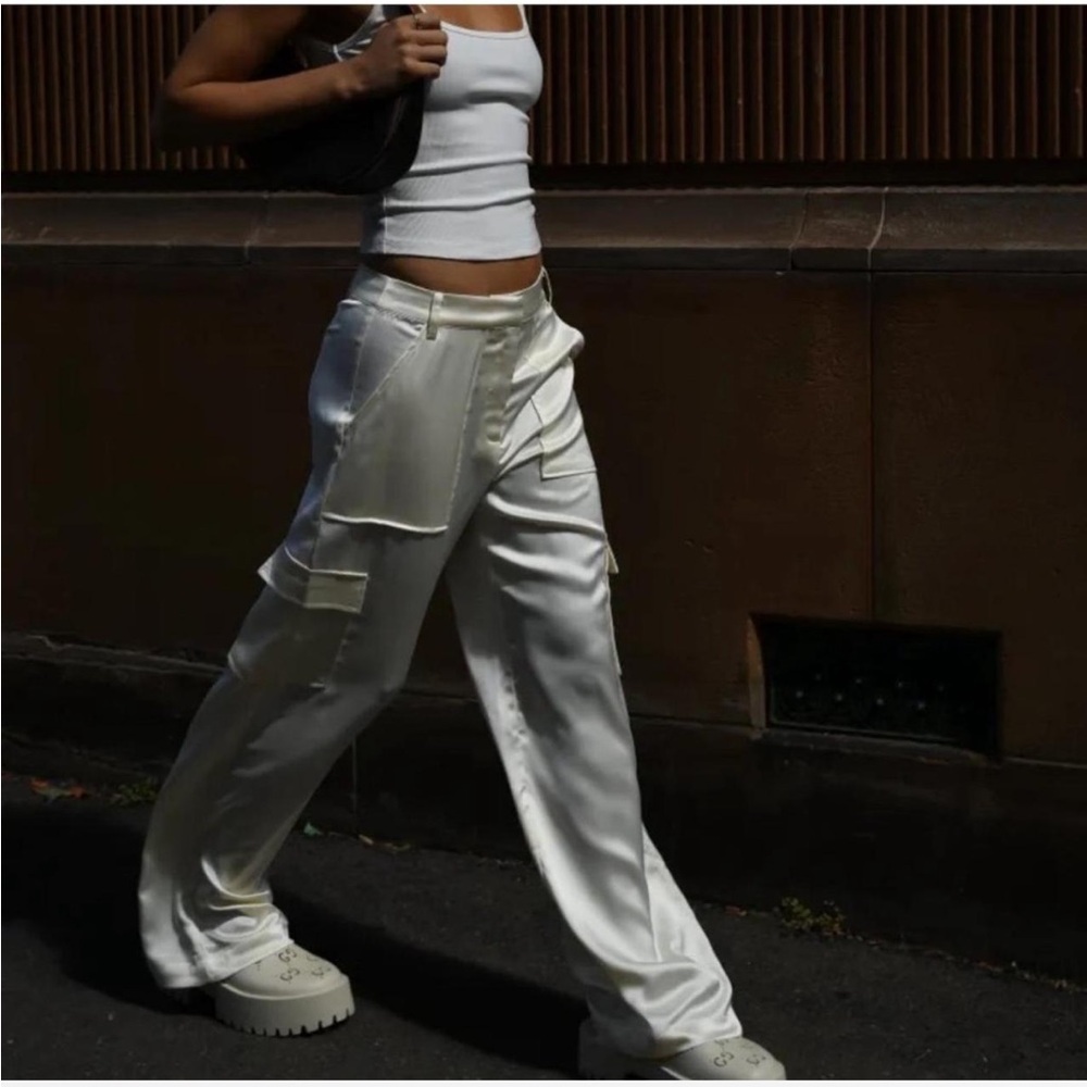 MESHKI Cream Satin Pants